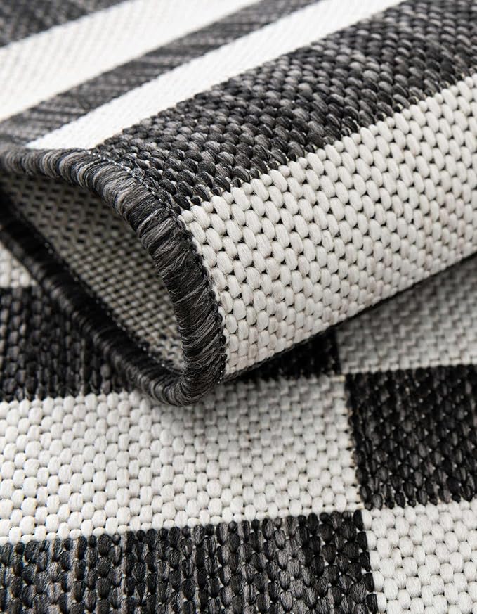 Unique Loom Outdoor Striped Collection Area Rug - Striped (13' Square, Charcoal/Ivory)