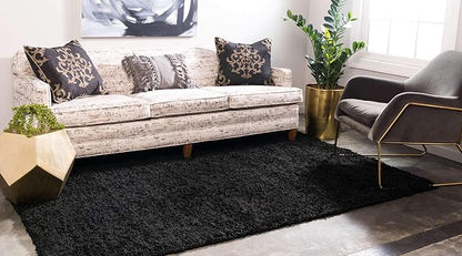 Unique Loom Solid Shag Collection Area Rug (9' x 12' Rectangle, Jet Black)