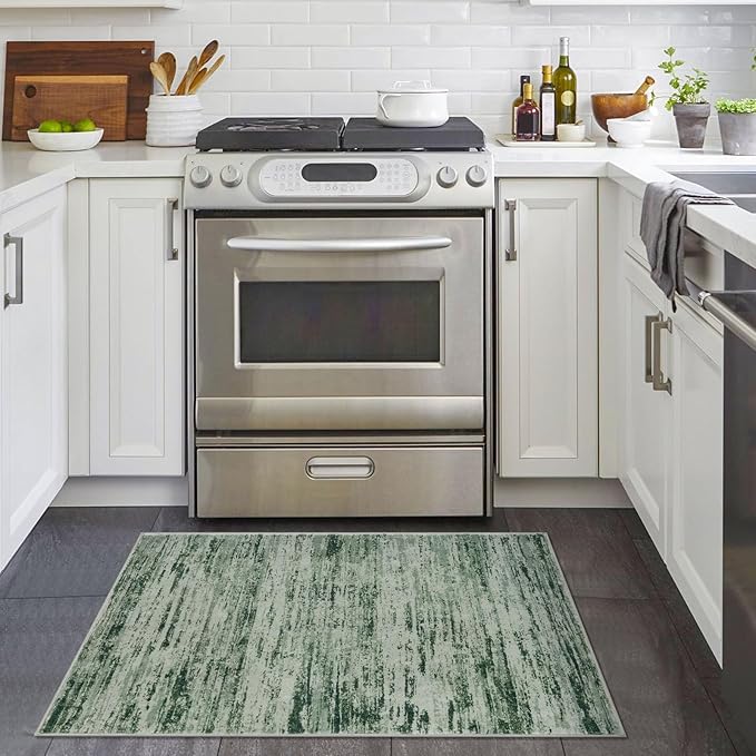 Modern Abstract Entryway Rug Indoor 2x3 Washable Rug Non-Slip Soft Small Area Rug Forest Green Kitchen Mats Thin Print Faux Wool Floor Carpet Throw Rugs for Entrance Bedroom