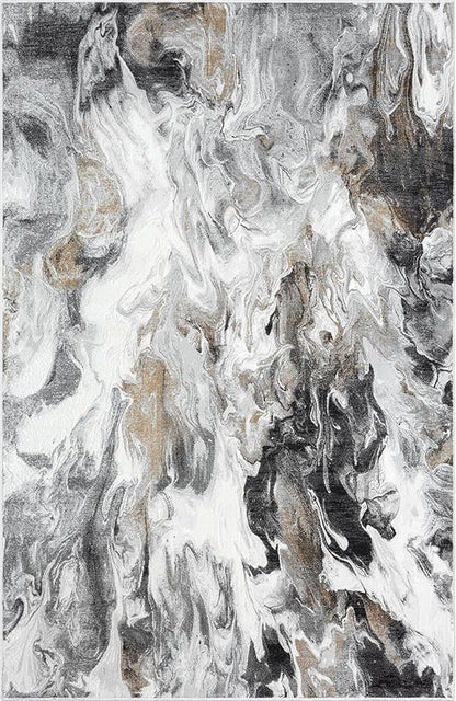 Abani Regal Collection Area Rug - Abstract Grey Black Marble Swirl Design - for Living Room, Bedroom & Office (8X 10') Washable