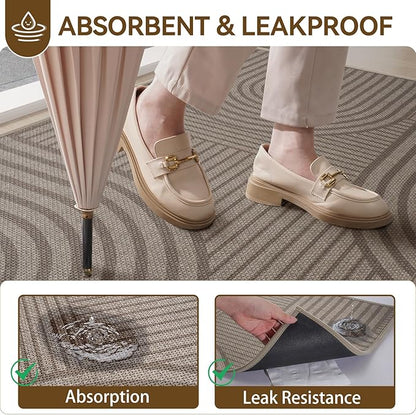Front Door Mat 31''x47'', Absorbent Muddy Dirt Resist Washable Non Slip Low-Profile Indoor Doormat, Easy Clean Welcome Entryway Door Mats, Brown