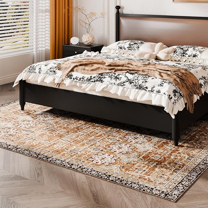 VEVOR 6 x 9 ft Area Rug Large Washable Rug Non-Slip and Tear-Resistant Soft Carpet Pet & Child Friendly Vintage Area Rugs Indoor Mat for Bedroom Living Room Kids Room Entryway Brown Green
