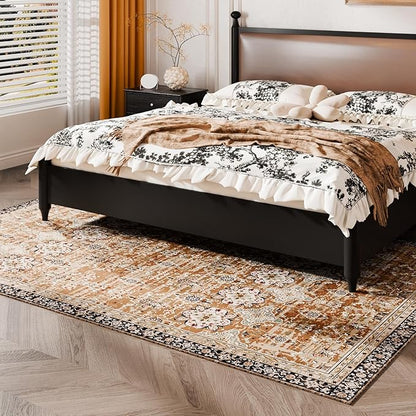VEVOR 6 x 9 ft Area Rug Large Washable Rug Non-Slip and Tear-Resistant Soft Carpet Pet & Child Friendly Vintage Area Rugs Indoor Mat for Bedroom Living Room Kids Room Entryway Brown Green