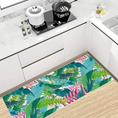 Tropical Rug Runner 1.3x7ft - Non-Slip Durable Floral Leaf Pattern Carpet for Hallway, Stairs, Entryway, Easy Clean Floor Decor
