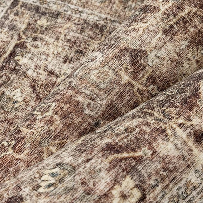 8x10 Washable Area Rug for Living Room Bedroom Rust Vintage Distressed Rustic Large Carpet Non-Slip Low Pile Lightweight Vacuumable Soft Throw Rug for Indoor Dining Room