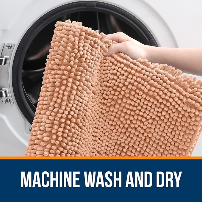 OLANLY Bathroom Rugs 24x16, Extra Soft Absorbent Chenille Bath Rugs, Rubber Backing Quick Dry, Machine Washable Bath Mats for Bathroom Floor, Tub and Shower, Home Decor Accessories, Peach
