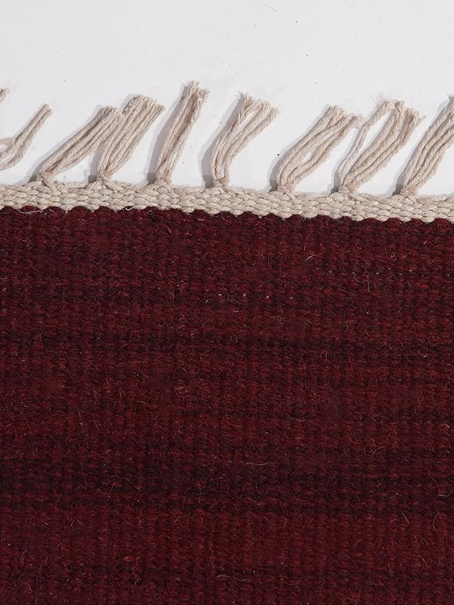 Hand Woven Flat Weave Kilim Wool ECO-Friendly Area Rugs - 10'x10', Square Shape, Burgundy Color, Solid Plain Design, Low Pile Handmade Area Rugs for Living Room, Bed Room (D00111)