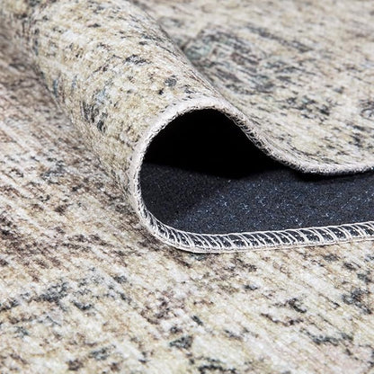 Bloom Rugs Caria Washable Non-Slip 7 ft Runner - Beige Brown/Teal Traditional Runner for Entryway, Hallway, Bathroom, and Kitchen - Exact Size: 2'6" x 7'