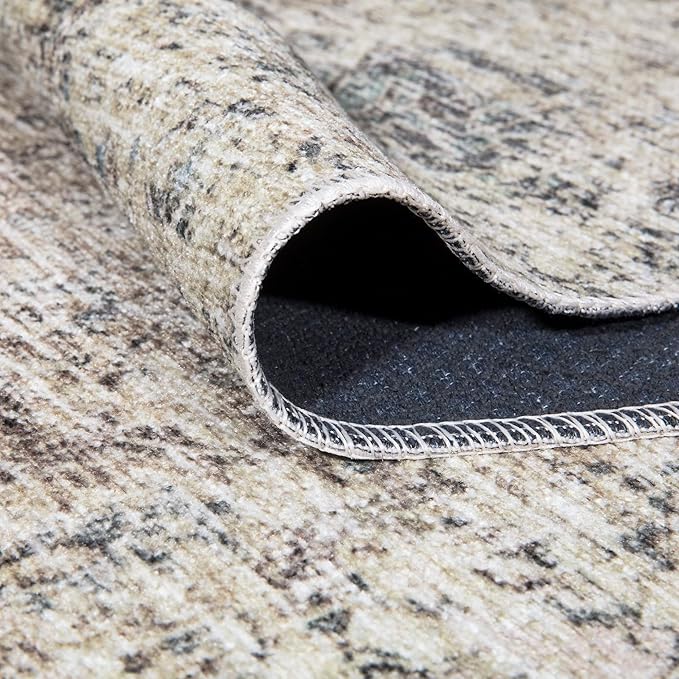 Bloom Rugs Caria Washable Non-Slip 8x10 Rug - Beige Brown/Teal Traditional Area Rug for Living Room, Bedroom, Dining Room, and Kitchen - Exact Size: 7'8" x 10'