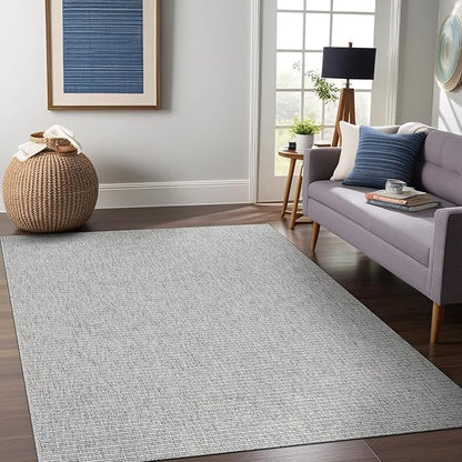Beverly Rug Easy Jute Gray Rug 5x7 Solid Washable Durable Outdoor Indoor Area Rugs for Living Dining Room Patio Office Stain Resistant Non Shedding Casual Indoor Outside Carpet (5 x 7 Gray)