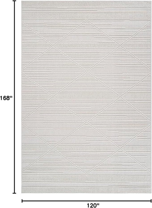 CAMILSON Micro Loop Rug 10x14 Modern Luxury Geometric Pattern Large Area Rugs Soft High and Low Pile Stain Resistant Easy-Cleaning Non-Shedding for Living Room Office Indoor Carpet (10 x 14 / White)