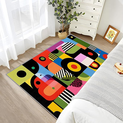 Colorful Rug - 4x6 Rug, Abstract Love Heart Pop Art Area Rugs, Hippie Aesthetic Funky Low Pile Stain Resistant Floor Carpets House Decor #C057