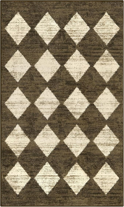 Lahome Machine Washable 3x5 Area Rug, Soft Rugs for Entryway Non Slip Kitchen Rugs, Moroccan Trellis Non Slip Non Shedding Printed Indoor Front Door Carpet for Bathroom Entrance, Brown