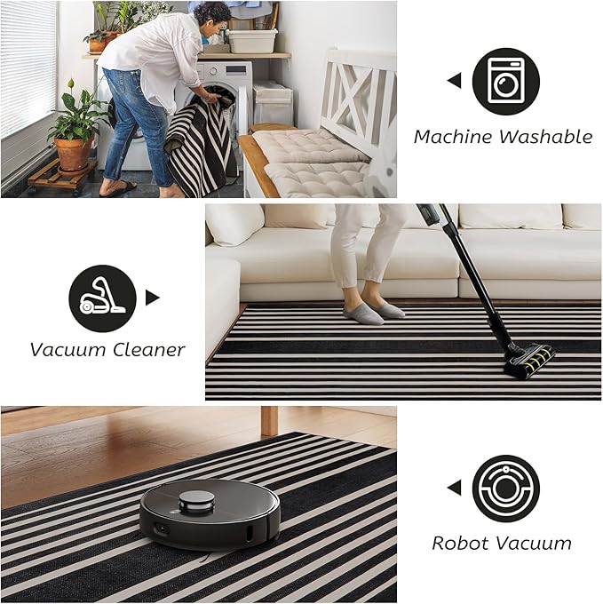 Beeiva Black and White Striped Runner Rug, 2.5x8 Washable Geometric Rugs for Hallway, Non Slip Rubber Backing Indoor Runner Rugs Modern Floor Carpet for Bedroom Bathroom Porch Entryway Rug