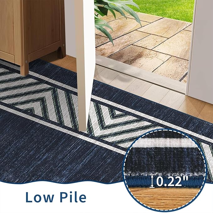 GarveeHome Modern Rugs for Living Room 8x10 Large Bordered Floor Mats with Non-Slip Backing, Stain-Resistant Bedroom Carpet, Foldable Geometric Indoor Rug for Dining Room, Kitchen, Navy Blue