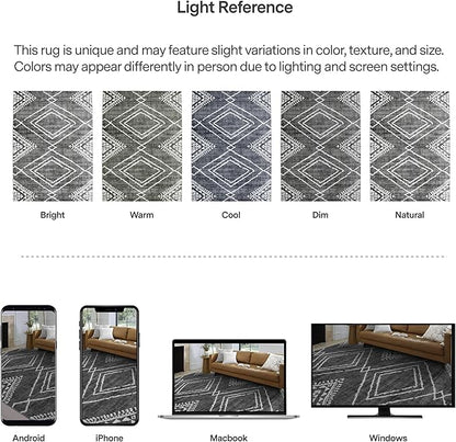 ReaLife Rugs Machine Washable Area Rug Runner - Living Room Bedroom Bathroom Kitchen Entryway Office - Padded Low Pile Stain Resistant Premium - Moroccan Diamond Tribal - Jax - Gray 2'6" x 6'