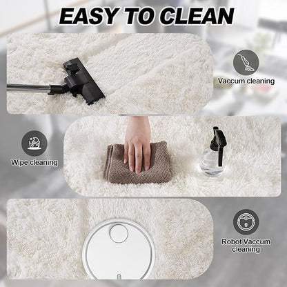 Cream White Plush Rug for Living Room Fuzzy Carpet for Bedroom Dorm, Non-Slip High Pile Rug, Shag Rug for Playroom Nursery Home Office Decor 4X6 Ft