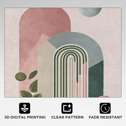 Mid Century Modern Rugs for Home Decor, 5x6 ft, Boho Abstract Geometry Area Rugs for Living Room, Soft Non Slip Washable Minimalist Arched Carpet Bedroom Decorations Dt-Ghf-19