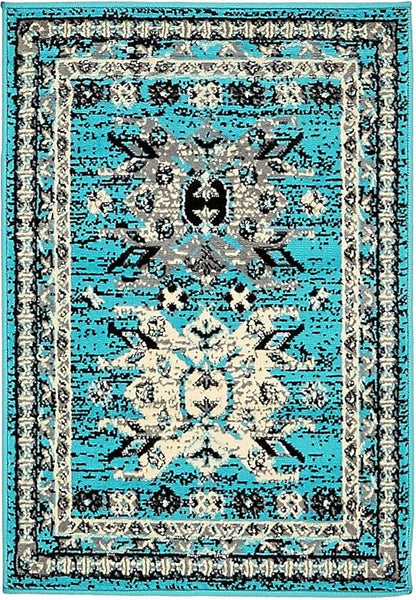 Unique Loom Taftan Collection Border Geometric Tribal Inspired Design Area Rug (2' 2 x 3' 0 Rectangular, Turquoise/ Gray)