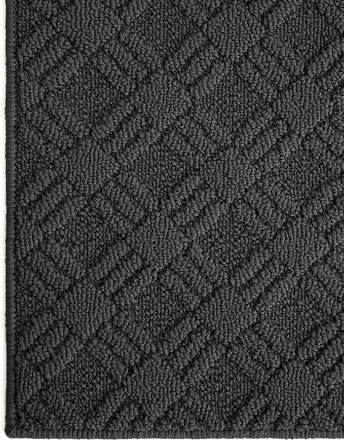 LUMI Indoor Door Mat, Absorbent Non-Slip Thin Doormat, Washable Door Mats, Woven Pattern Inside Floor Mat, Ideal for Entryway, Front Door, Home Decor, 17"x30", Woven Grey