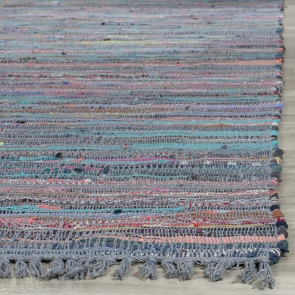 SAFAVIEH Rag Rug Collection Area Rug - 10' x 14', Aqua & Multi, Handmade Boho Stripe Cotton, Ideal for High Traffic Areas in Living Room, Bedroom (RAR121K)