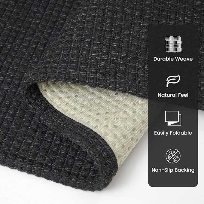 Braided Runner Rug 2.6x12 Ft Washable Runners for Hallways Non Slip Rubber Backed Kitchen Runners Cotton Extra Long Entryway Runner Indoor, Woven Carpet for Hall Entryway, Black/Grey