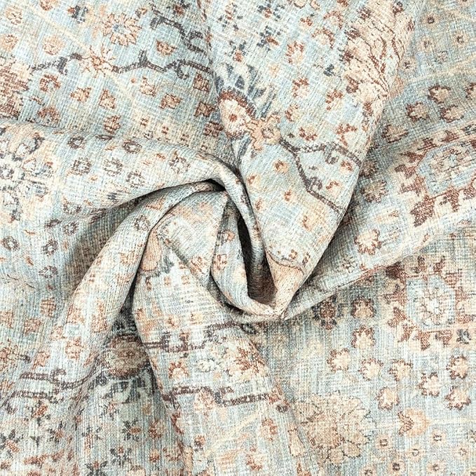 GLN Rugs Traditional Collection - Machine Washable Area Rug, Traditional Washable, Non Slip, Low Pile Chenille Rug, Living Room, Bedroom, Kitchen Rug (2'6" x 7' Light Blue)