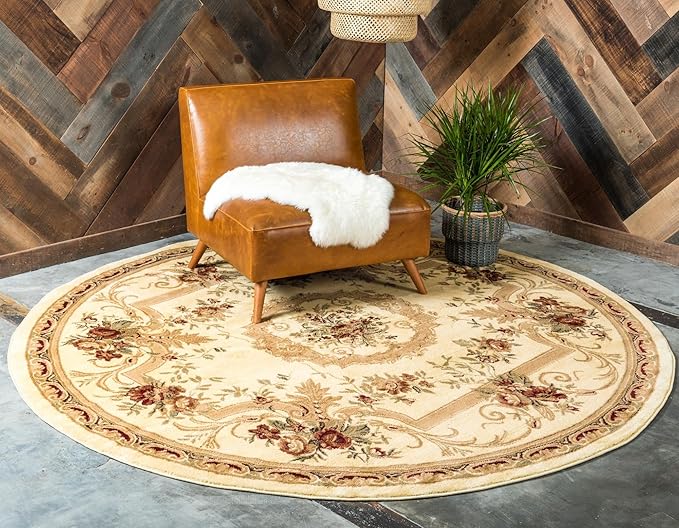 Rugs.com Chateau Collection Rug – 13' Round Cream Medium Rug Perfect for Kitchens, Dining Rooms