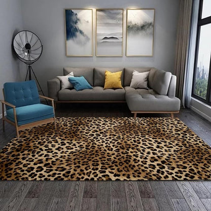 Leopard Rug 6x9 Washable Area Rug Soft Large Bedroom Rug Non Slip Living Room Rugs Leopard Print Low-Pile Indoor Carpet for Den Dorm Playroom（6x9ft,Brown）