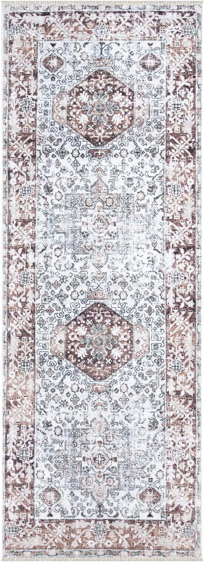 Bloom Rugs Caria Washable Non-Slip 12 ft Runner - Beige/Brown Traditional Runner for Entryway, Hallway, Bathroom, and Kitchen - Exact Size: 2'6" x 12'