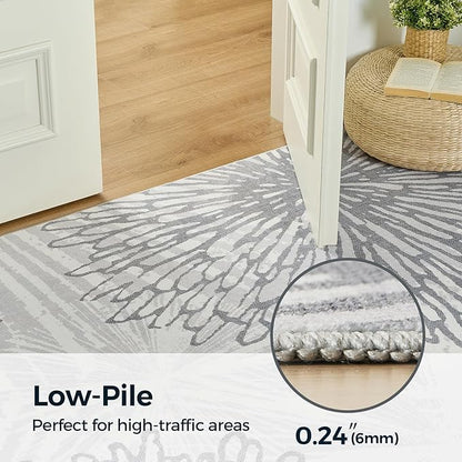 WITSHOCK 6x8 Washable Rug for Living Room,Modern Floral Distress Print Pattern Area Rugs,Stain Resistant with Non Slip Backing Carpet for Dining Room,Bedroom & Home Decor,Grey White