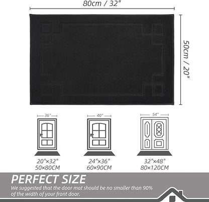 BEQHAUSE Door Mat 20" x 32", Non-Slip Door Mats Indoor Entryway Rugs Washable Low-Profile Absorbent and Stain Resist Floor Mats, Dog Door Mat for Front Back Door, Muddy Wet Shoes & Paws, Black
