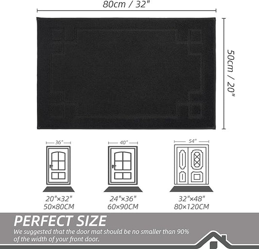 BEQHAUSE Door Mat 20" x 32", Non-Slip Door Mats Indoor Entryway Rugs Washable Low-Profile Absorbent and Stain Resist Floor Mats, Dog Door Mat for Front Back Door, Muddy Wet Shoes & Paws, Black