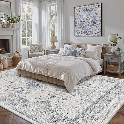 LUMI 4x6 Washable Area Rug for Living Room, Ultra Soft Traditional Rugs Non Slip with Rubber Backing, Low Profile, High Traffic, Stain Resistant Carpets, Ideal for Bedroom, Dining Room, Indoor