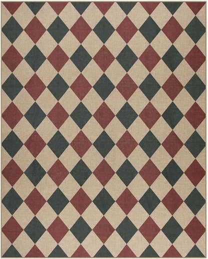 Lahome Checkered Rugs for Living Room, 8x10 Indoor Outdoor Rug Dining Room Office Carpet, Checkerboard Green and Red Washable Non Slip Floor Carpet for Patio Classroom Backyard