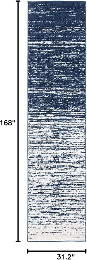 SAFAVIEH Adirondack Collection Runner Rug - 2'6" x 14', Navy & Ivory, Modern Ombre Design, Non Shedding & Easy to Clean, Ideal for Hallway, Foyer, Kitchen, Entryway, Bedroom (ADR113N)