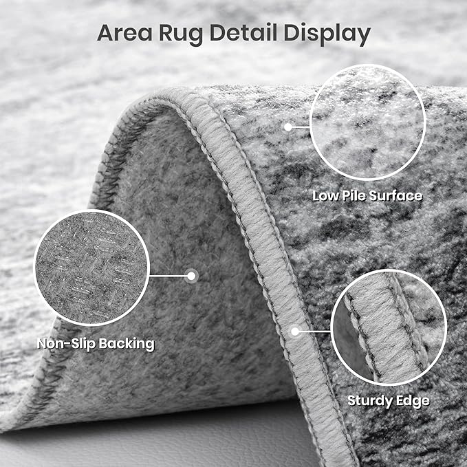 Valenrug Washable Rugs 5x7 - Non Slip 5x7 Area Rugs for Living Room, Stain Resistant Area Rugs for Bedroom, Foldable Machine Washable Area Rug(5'x7', Black)