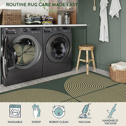 Lahome Modern Rainbow Easy Jute Entry Rug, 3x5 Washable Outdoor Patio Porch Rug, Farmhouse Non Slip Non Shedding Dark Green Carpet for Dorm Living Room Deck Front Door Kitchen