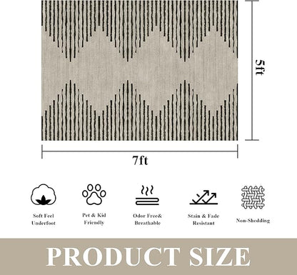 HelloTree Area Rug for Living Room Washable Geometric Moroccan Rug Stripe Farmhouse Bohemian Minimalistic Non Slip Non Shedding Ultra Thin Soft Rug for Bedroom Office DiningRoom Nursery
