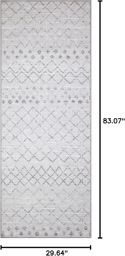 GLN Rugs Contemporary Collection - Machine Washable Area Rug, Contemporary Washable, Non Slip, Low Pile Chenille Rug, Living Room, Bedroom, Kitchen Rug (2'6" x 7' Gray 0166)