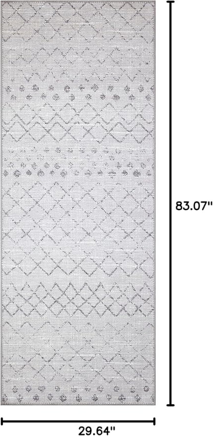 GLN Rugs Contemporary Collection - Machine Washable Area Rug, Contemporary Washable, Non Slip, Low Pile Chenille Rug, Living Room, Bedroom, Kitchen Rug (2'6" x 7' Gray 0166)