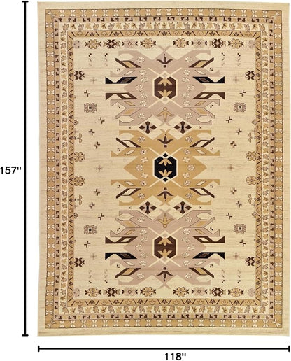 Unique Loom Taftan Collection Border Geometric Tribal Inspired Design Area Rug (9' 10 x 13' 0 Rectangular, Ivory/ Tan)