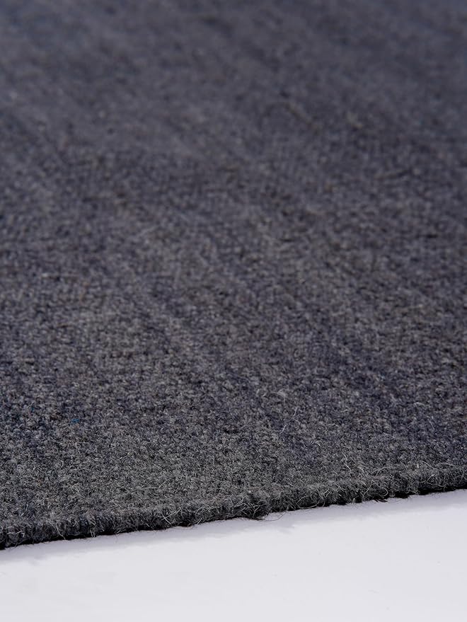 Rugsotic Carpets Hand Woven Flat Weave Kilim Wool ECO-Friendly Area Rugs - 8'x10', Rectangle Shape, Charcoal Color, Solid Plain Design, Low Pile Handmade Rugs for Living Room, Bed Room (D00111)