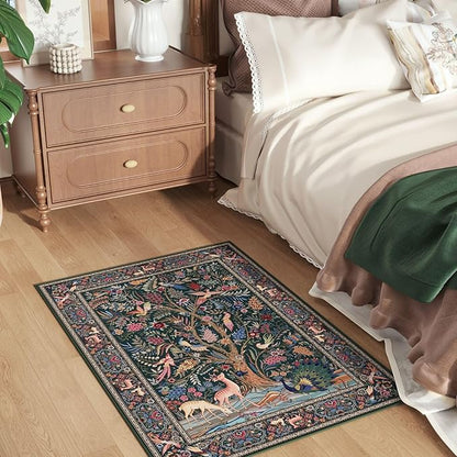 Rugcomf Indoor Door Mat 2x3 Rug Vibrant Tree of Life-Patterned Vintage Machine Washable Small Area Rug Non-Slip Low Pile Throw Rugs for Entryway Kitchen Front Door Entrance Entry Kids Room, Green