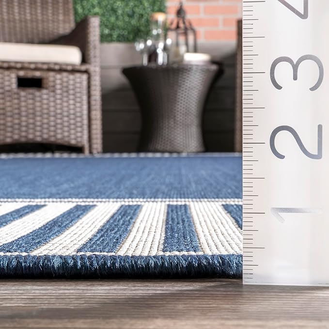 Nuloom Asha Navy/Ivory, 2' x 3', Casual, Striped Border, Soft and Cozy, High Traffic, Stain Resistant, Easy Clean, Durable Area Rug for Indoor/Outdoor Patio, Deck, Porch, Garden, Courtyard