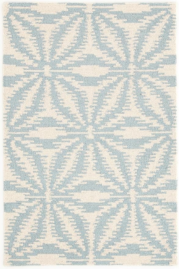 Dash & Albert Aster Sky Hand Micro Hooked Wool Rug, 4 X 6 Feet, Blue Geometric Pattern
