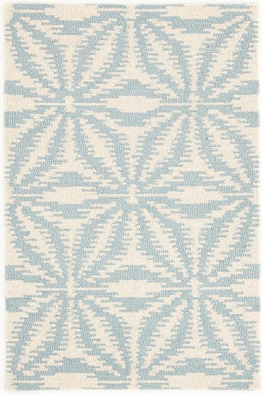 Dash & Albert Aster Sky Hand Micro Hooked Wool Rug, 6 X 9 Feet, Blue Geometric Pattern