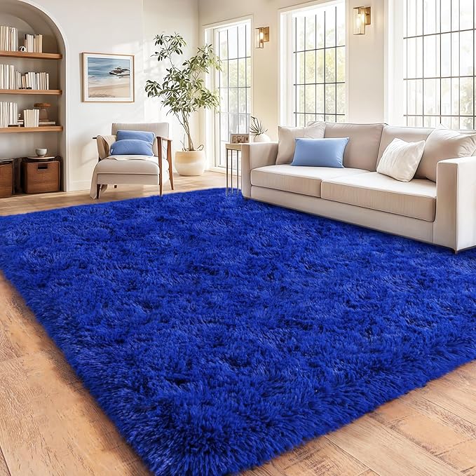 Blue Fluffy Area Rugs for Bedroom, Soft Shaggy Carpets for Living Room, Upgrade Anti-Skid Fuzzy Rugs for Kids' Room, Perfect Decor for Modern Home 4x6 Feet