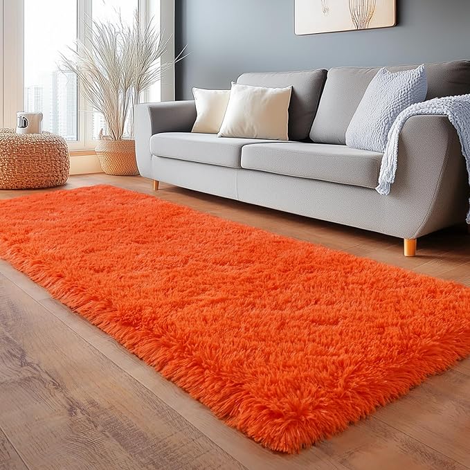 Fluffy Area Rugs for Living Room, Soft Shaggy Carpets for Living Room, Upgrade Anti-Slip Fuzzy Rugs for Kids' Room, Perfect Decor for Modern Home Orange 2x6 Feet