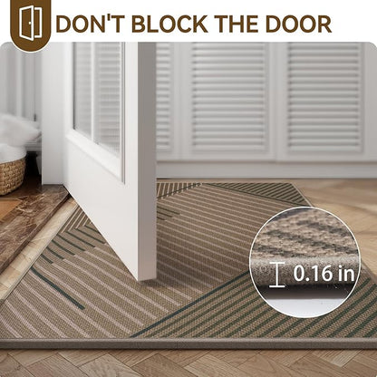 Front Door Mat 17''x30'', Non Slip Absorbent Muddy Dirt Resist Washable Low-Profile Indoor Doormat,Easy Clean Welcome Entryway Door Mats, Brown